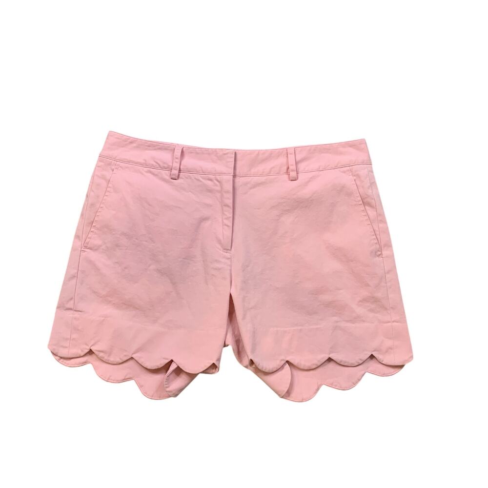 J McLaughlin Shorts Women 8 Bellini Flat Front Scalloped Hem Twill Chino Zip Fly